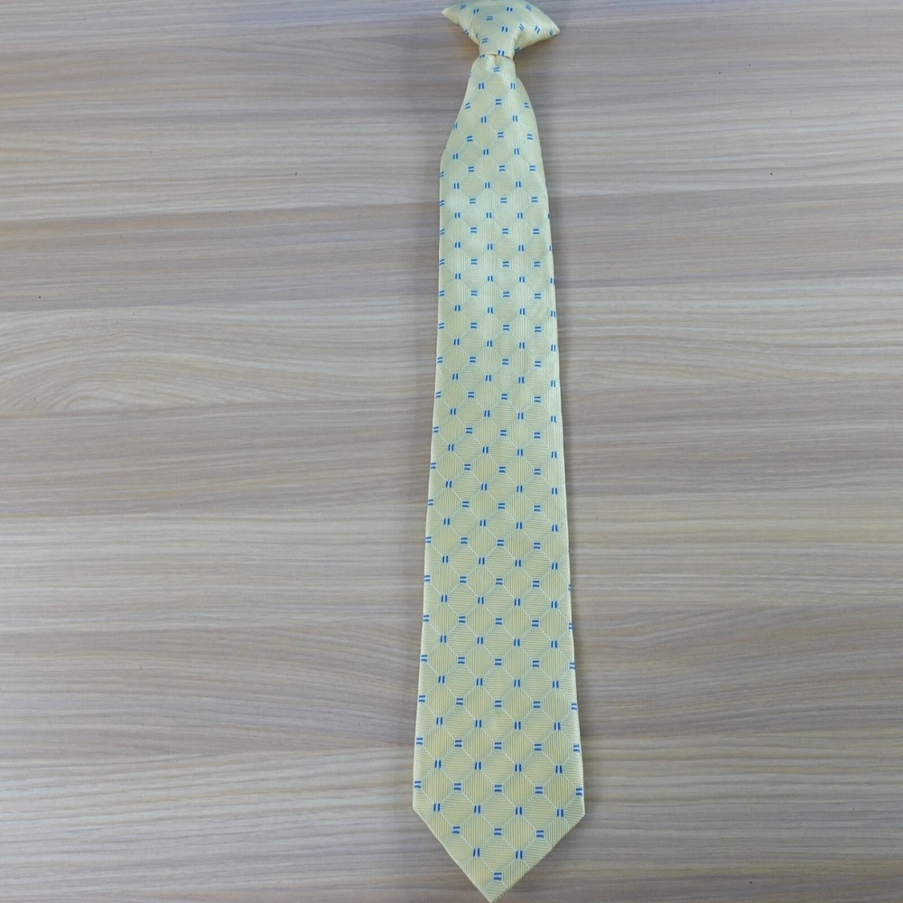 Yellow Geometric Diamond Neck Tie Boy Tuxedo Wedding Party Preppy Clip On GEORGE